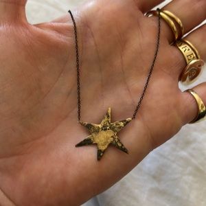 Oxidized silver starburst necklace